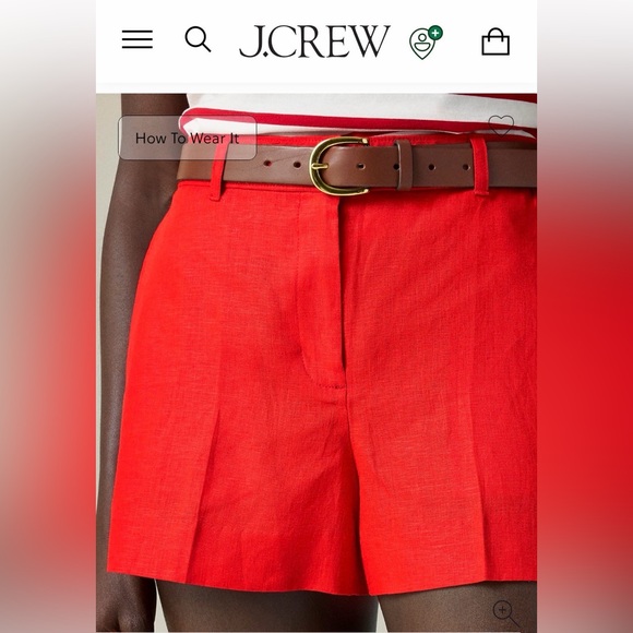 New with tags J Crew Bright Fiery Red High-Waisted linen shorts.  Elastic back. - Picture 2 of 13